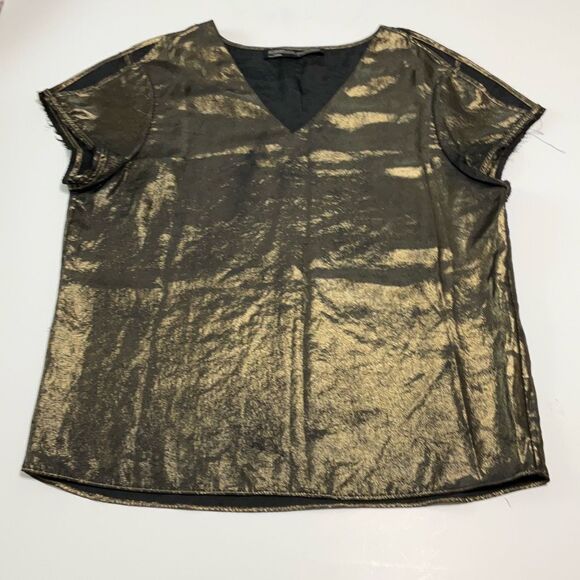 All Saints Gold/Black Lame’ Cold Shoulder Raw Hem Top, Size 0. Flowy - Picture 9 of 11